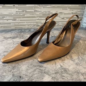 Leather Stuart Weitzman strappy heels in gold size 6. Never worn outside! 👀